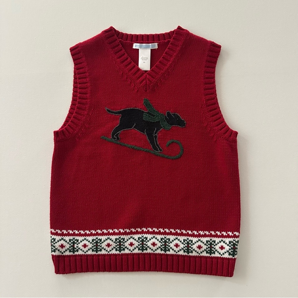 Janie and Jack 5T Toddler Boy Red Knit Vest Fair Isle Holiday Christmas Dog